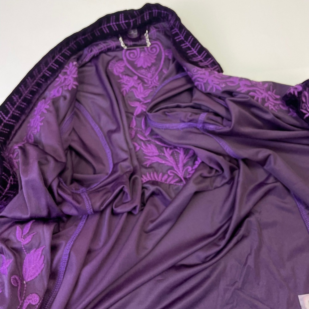 Paparazzi Purple Velvet Embroidered Open Front Cardigan Jacket M Boho - Picture 12 of 16